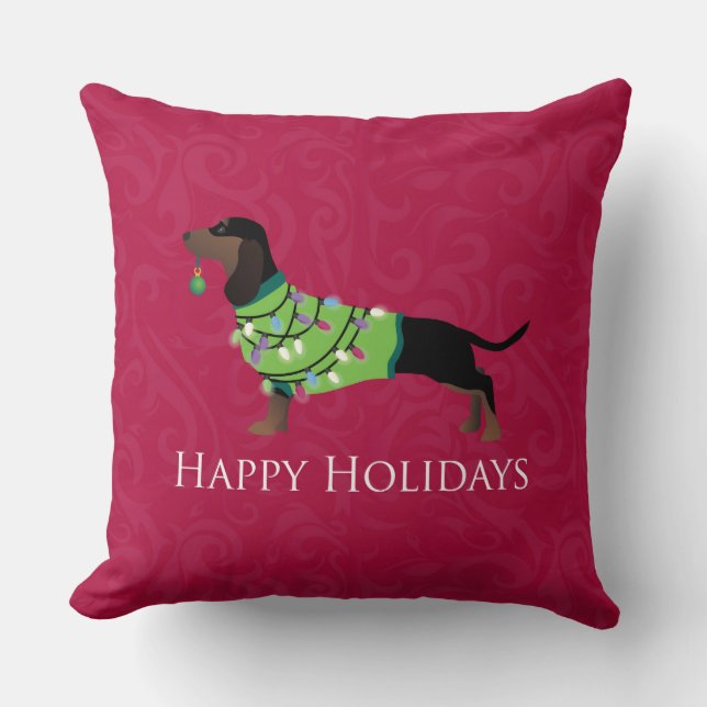 Dachshund Happy Holidays Design Cushion (Front)
