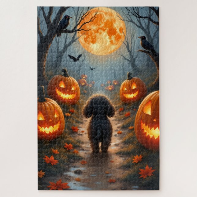 Dachshund Haunted Pumpkin Patch Halloween Art Jigsaw Puzzle (Vertical)