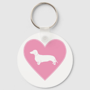 Dachshund Heart Classic Pink Key Ring