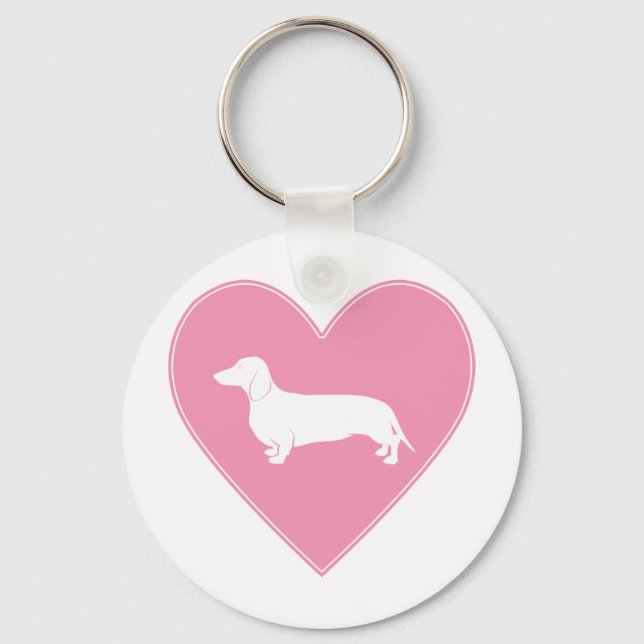 Dachshund Heart Classic Pink Key Ring (Front)