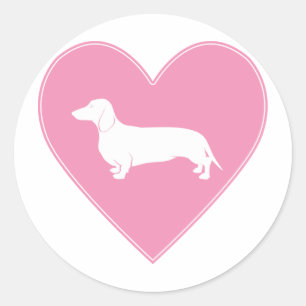 Dachshund Heart Classic Pink Round Sticker