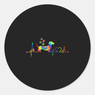 Dachshund heartbeat tie dye dog lover colourful classic round sticker