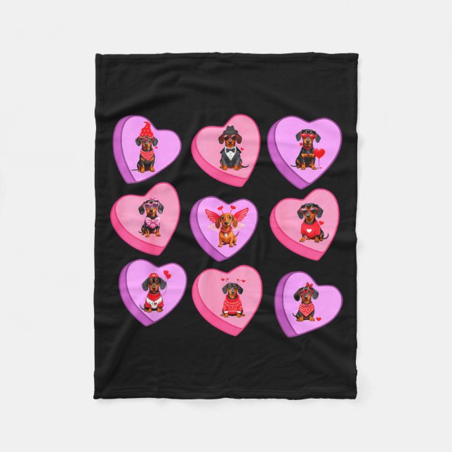 Dachshund Hearts Candy Valentines Weiner Dog Pet L Fleece Blanket (Front)