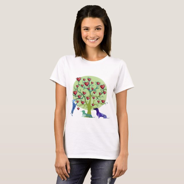 Dachshund Hearts Garden Art T-Shirt (Front Full)
