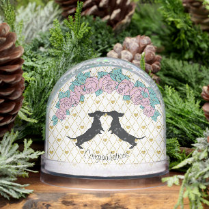 Dachshund Hearts Roses Congratulations Snowglobe