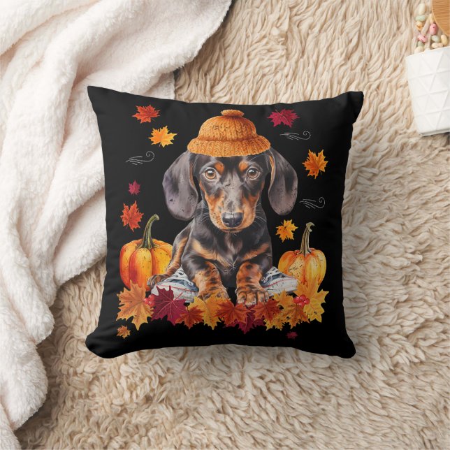 Dachshund Hello Autumn Leaf Fall For Dog Lover Cushion (Blanket)