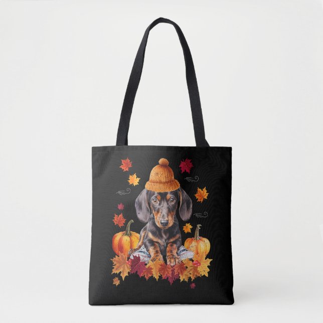Dachshund Hello Autumn Leaf Fall For Dog Lover Tote Bag (Front)
