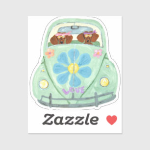Dachshund Hippies In Their Flower Love Car