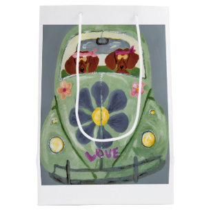 Dachshund Hippies In Their Flower Love Car Medium Gift Bag