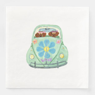 Dachshund Hippies In Their Flower Love Car Napkin