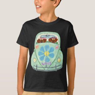Dachshund Hippies In Their Flower Love Car T-Shirt
