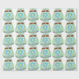 Dachshund Hippies In Their Flower Love Car Wrapping Paper