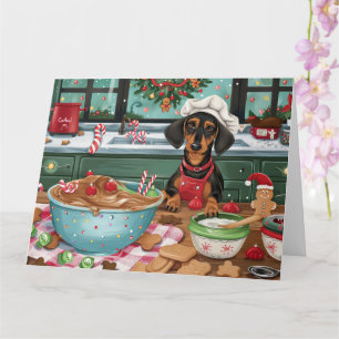 Dachshund Holiday Baking: Festive Christmas Card