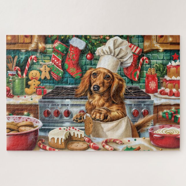 Dachshund Holiday Baking: Festive Christmas Jigsaw Puzzle (Horizontal)