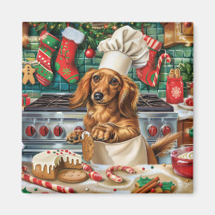 Dachshund Holiday Baking: Festive Christmas Magnet