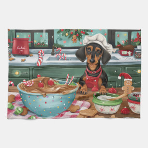 Dachshund Holiday Baking: Festive Christmas  Tea Towel