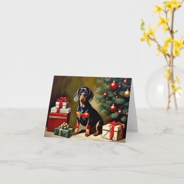 Dachshund Holiday Illustration Card (Yellow Flower)