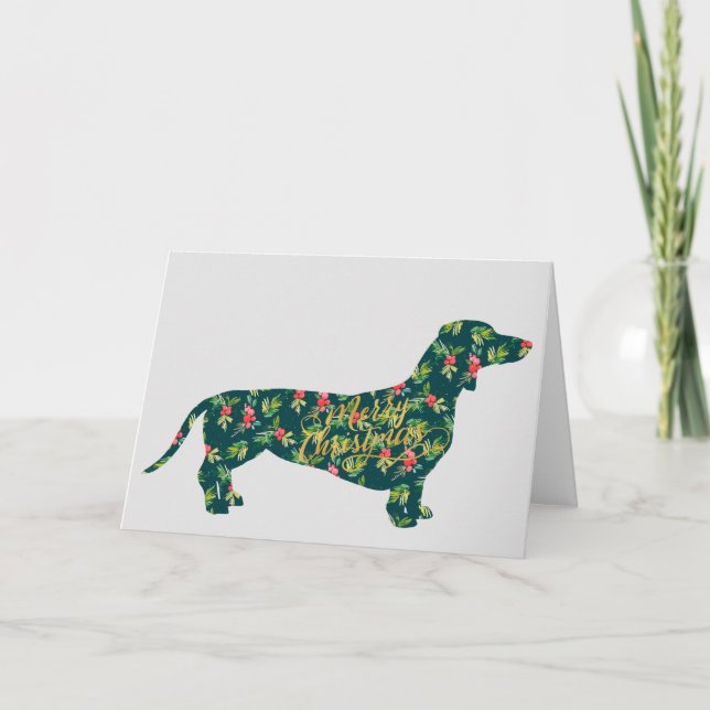 Dachshund Holly Jolly Christmas Card (Front)