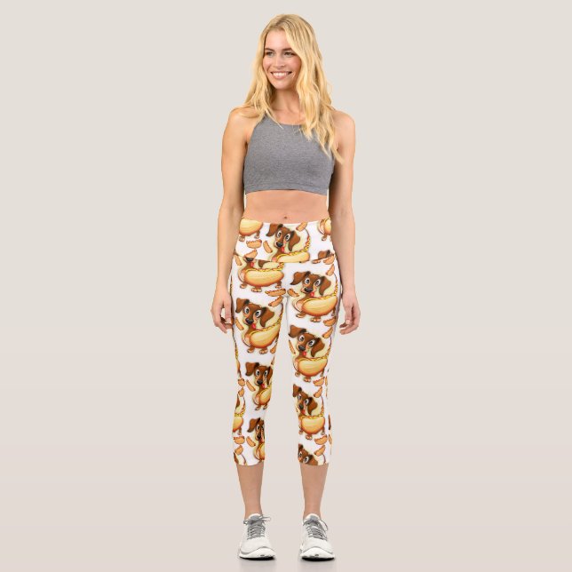 Dachshund Hot Dog Capri Leggings (Front)