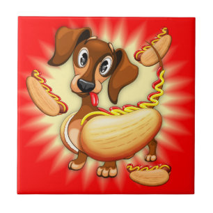 Dachshund Hot Dog Ceramic Tile