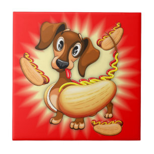Dachshund Hot Dog Ceramic Tile