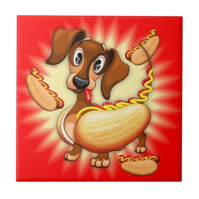 Dachshund Hot Dog Ceramic Tile (Front)