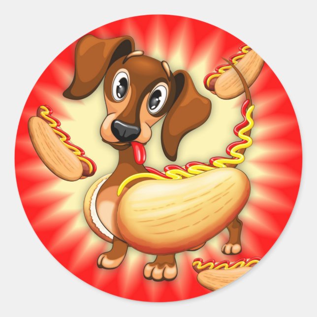 Dachshund Hot Dog Classic Round Sticker (Front)