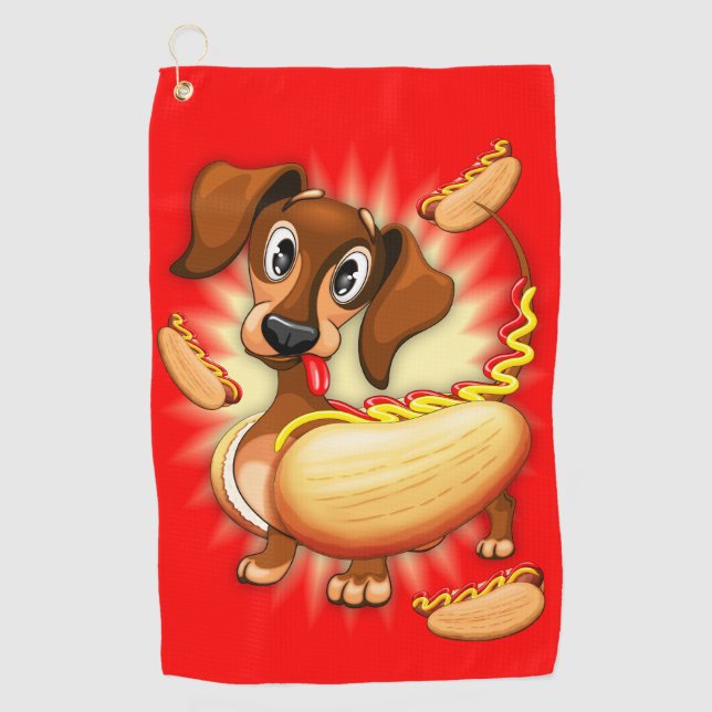 Dachshund Hot Dog Golf Towel (Front)