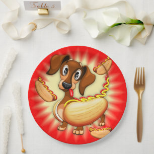 Dachshund Hot Dog Paper Plate