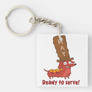 Dachshund Hot Dog Pun Key Ring
