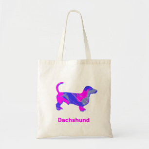 Dachshund Hot Pink & Blue Abstract Classic Round S Tote Bag