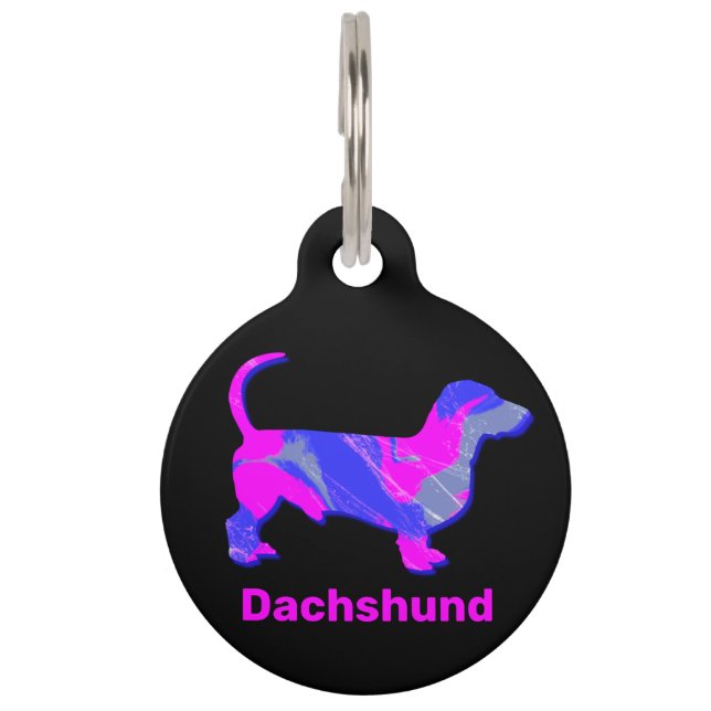 Dachshund Hot Pink & Blue Abstract Pet Tag (Front)