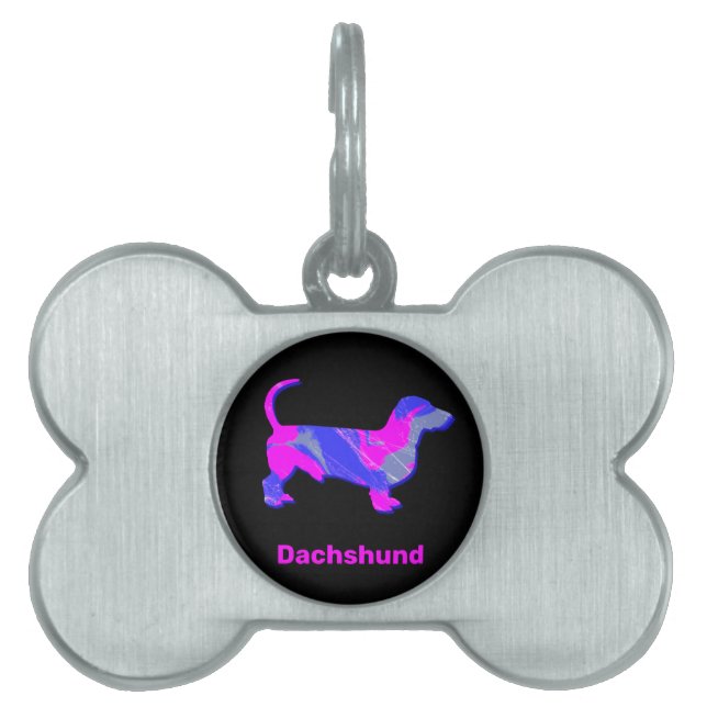 Dachshund Hot Pink & Blue Abstract Pet Tag (Front)