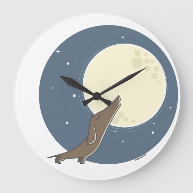 Dachshund howling at the moon large clock (Front)