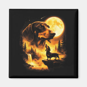 Dachshund Howling to The Moon Vintage 90s Retro Magnet