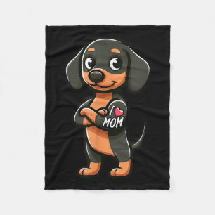 Dachshund I Love Mum Funny Dog Tattoo Fleece Blanket