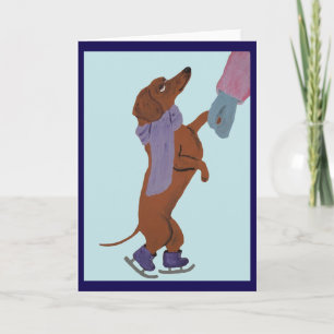 Dachshund ice skating with his Mum Card