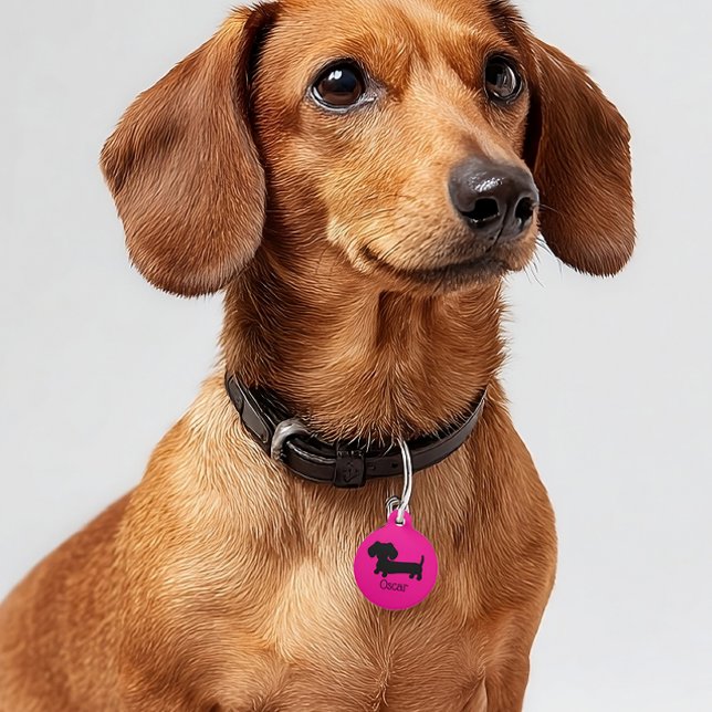 Dachshund ID Dog Tags Personalised Pink (Wiener dog ID dog tag)