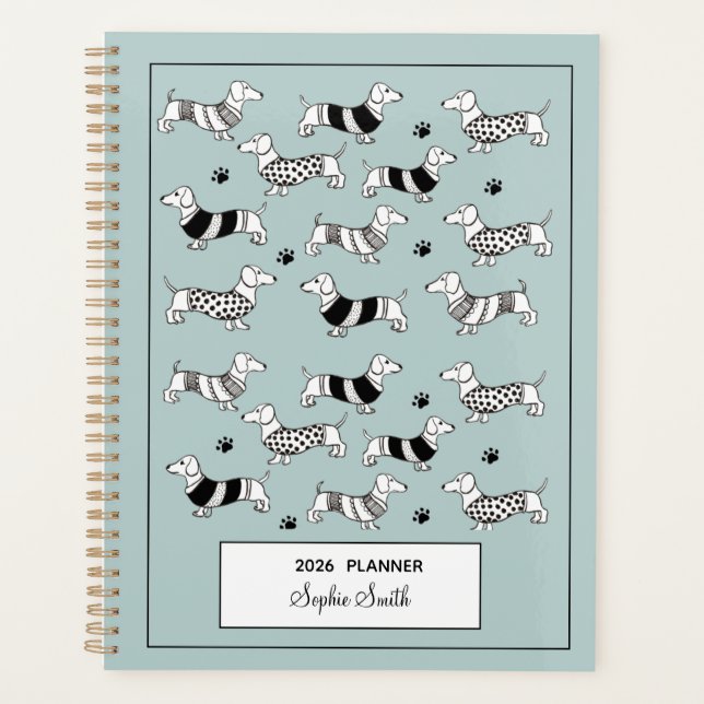 Dachshund illustrated Dog lovers Blue 2022 Planner (Front)