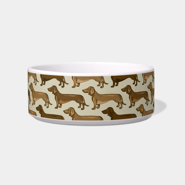Dachshund Illustration Seamless Ceramic Pet Bowl (Front)