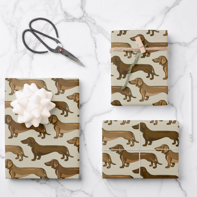 Dachshund Illustration Seamless Wrapping Paper Sheet (Front)