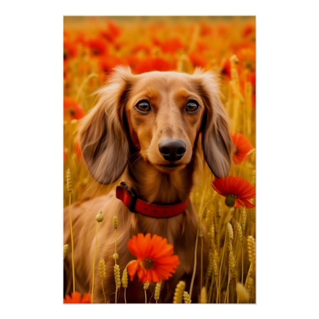 Dachshund In A Field Of Flowers Poster (Front)