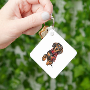 Dachshund in a Red Plaid Scarf Key Ring