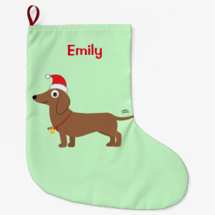 Dachshund in a Santa Hat Large Christmas Stocking