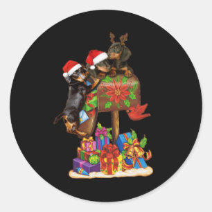 Dachshund In Box Letter Outdoor Xmas Decorations Classic Round Sticker
