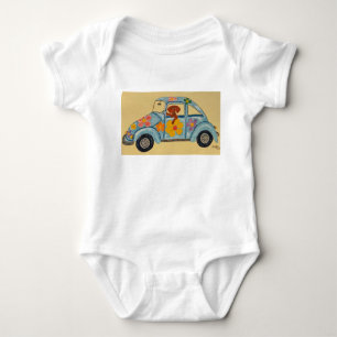 Dachshund in Hippie car Baby Bodysuit