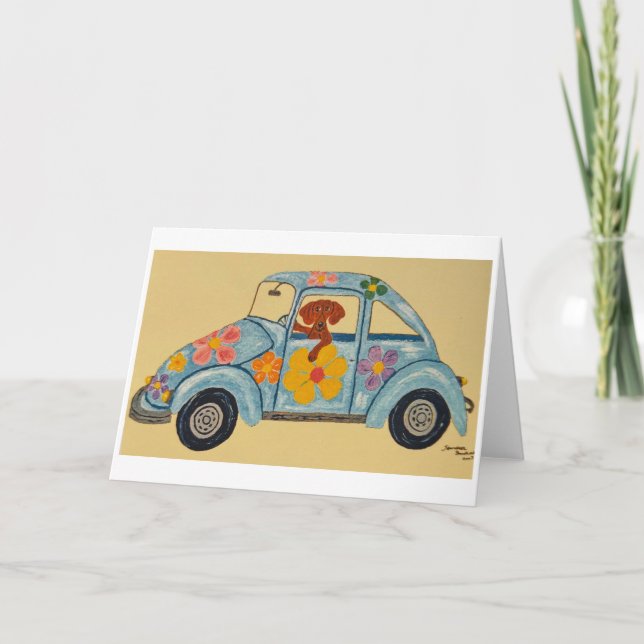 Dachshund in Hippie car Card (Front)