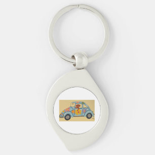 Dachshund in Hippie car  Key Ring