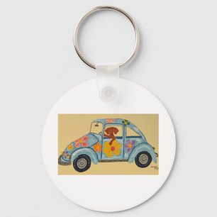 Dachshund in Hippie car  Key Ring