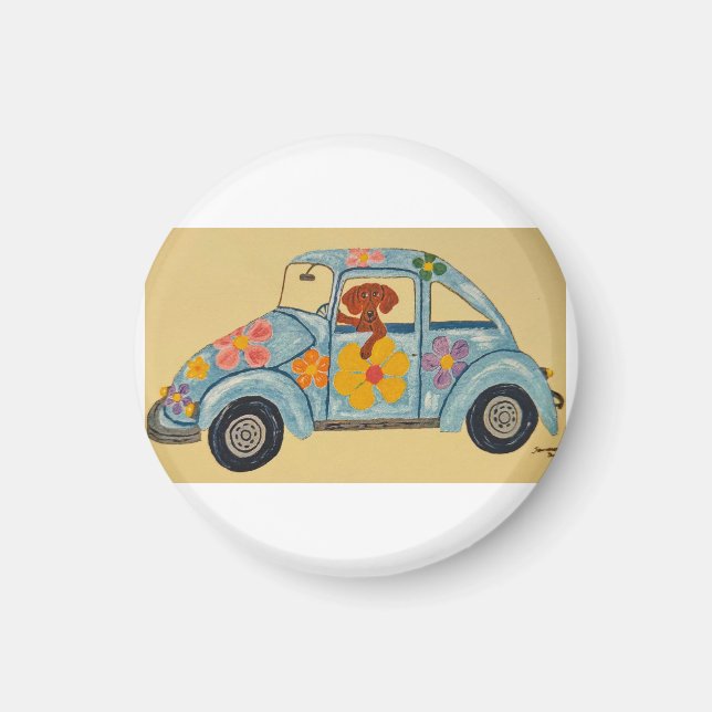 Dachshund in Hippie car  Magnet (Front)